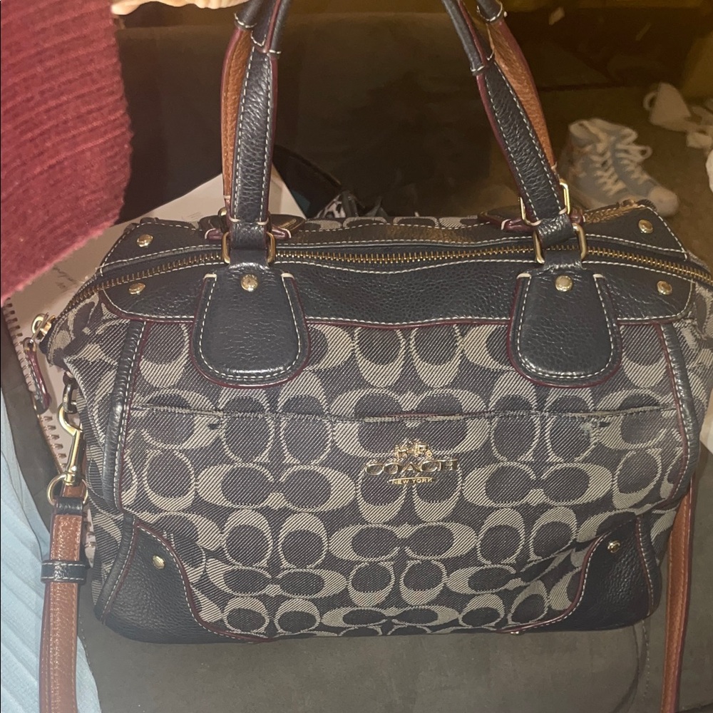 Coach Mickie Satchel  Signature C Denim and Leather Trim GUC - Picture 2 of 16